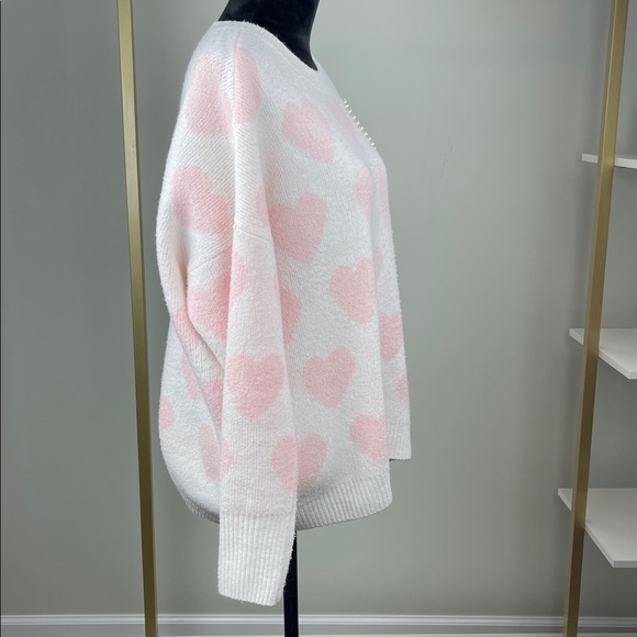 Vince Camuto Pink Heart Pattern Sweater Ladies Size L - Picture 7 of 11
